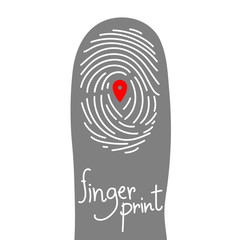 Fingerprint scan on finger silhouette set with Map Pointer symbol concept idea illustration isolated on white background, and Fingerprint text with copy space