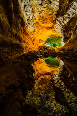 The Green Cave (Cueva de Los Verdes) is the main attraction on the island of Lanzarote. Canary Islands. Spain