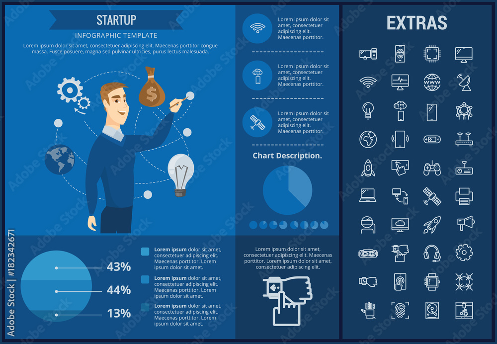 Poster startup infographic template, elements and icons. infograph includes customizable graphs, charts, li