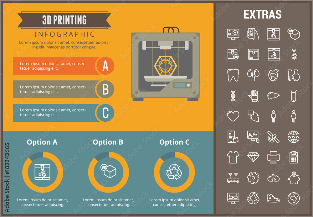 Poster 3d printing infographic template, elements and icons. infograph includes customizable graphs, charts