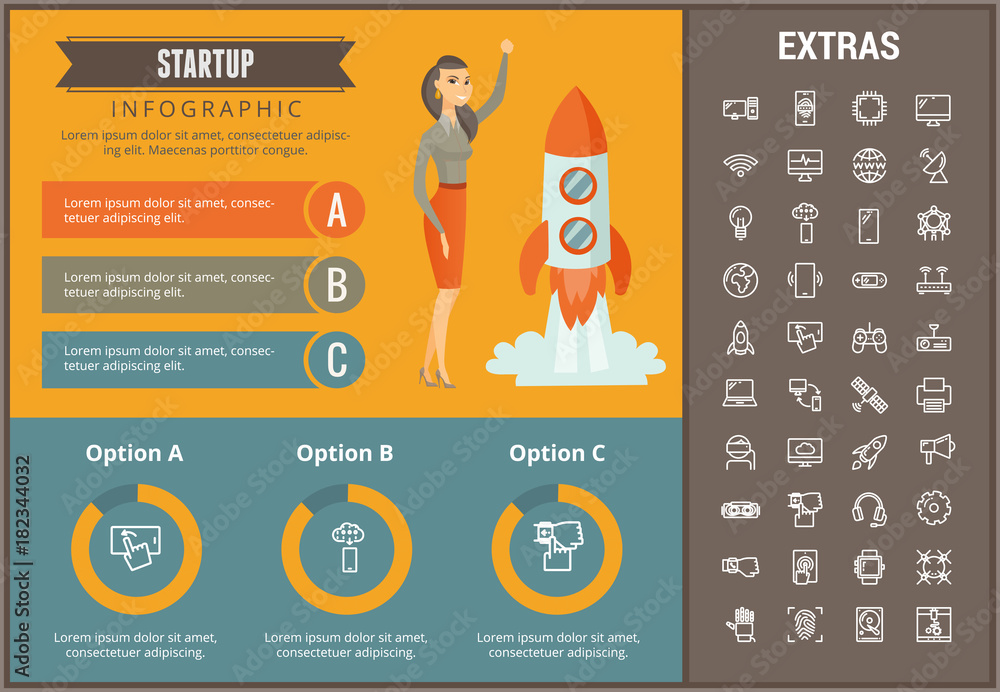 Poster startup infographic template, elements and icons. infograph includes customizable graphs, charts, li