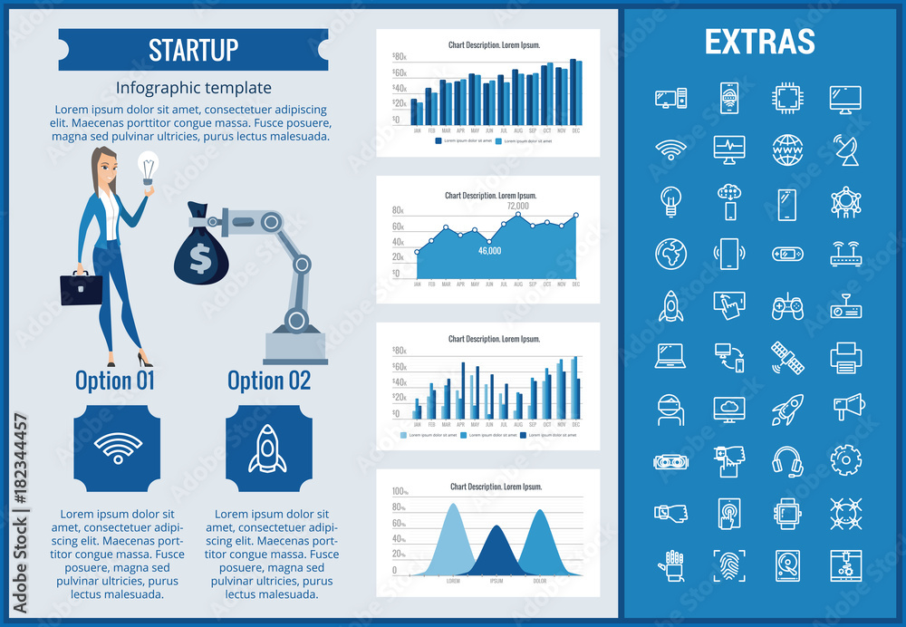 Poster startup infographic template, elements and icons. infograph includes customizable graphs, charts, li