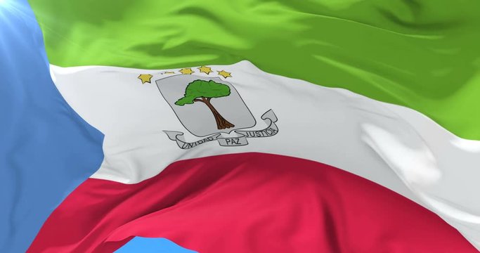 Flag of Equatorial Guinea waving at wind in slow, loop