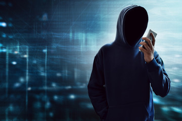 Hacker using mobile phone