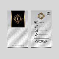 Business Card with Gold Ornamet and White Pattern