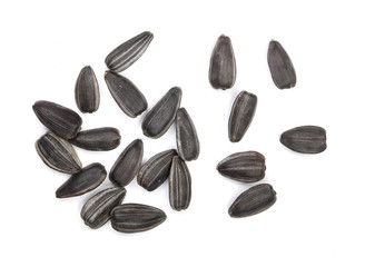 Sunflower seeds isolated on white background. Top view