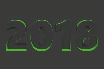 2018 number bas-relief on black surface with green sides