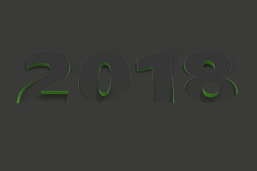 2018 number bas-relief on black surface with green sides