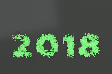 Liquid green 2018 number with drops on black background