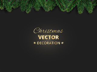 Winter holiday background with Christmas tree branches. Realistic fir-tree garland, frame