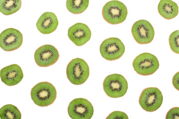 Fototapeta premium sliced kiwi fruit isolated on white background. Flat lay pattern. Top view