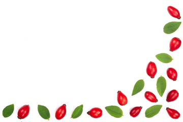 rosehip berries isolated on white background with copy space for your text. Flat lay pattern. Top view