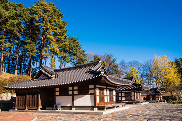 Fototapeta na wymiar Gangneung-si, Gangwon-do, South Korea - Seongyojang is Typical traditional house(hanok) of Korea in Gangneung-si.