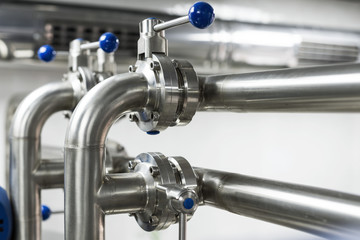 The system of pipelines from stainless steel with ball valves.