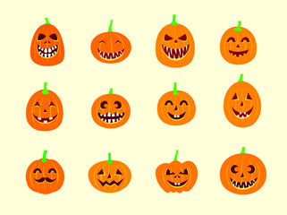 cute halloween pumpkin face lantern vector