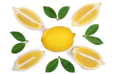 lemon isolated on white background. Flat lay, top view