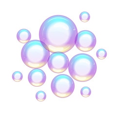 group of colorful soap bubbles small and large