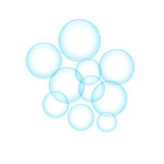 a group of soap bubbles from a washing powder are small and large