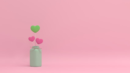 hearts valentines day live together love colorful picture for copy space minimal object concept pastel colorful lovely picture art 3D illustration