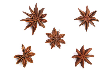Star anise isolated on white background. Top view