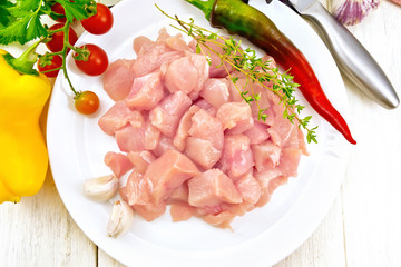 Chicken breast raw sliced in plate on board top