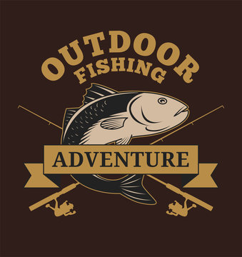 Outdoor fishing adventure with fish and fishing rod illustration for t shirt and other uses