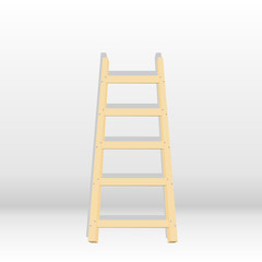 A wooden staircase with a shadow, a staircase is attached to the wall.