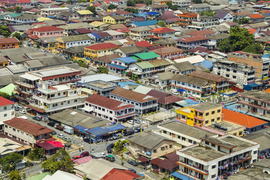 Aerial shot of a normal day in the Malaysian suburb (Petaling Jaya) of Kuala Lumpur