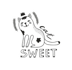 Cute cat isolated with text on white background.