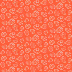 Bright Easter seamless pattern with yellow outline eggs on red background. Ornamental hand drawn eggs texture for Easter package, gift wrapping paper, textile, banners, covers, greeting cards