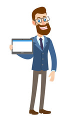 Hipster Businessman holding tablet PC