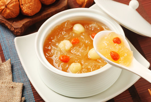 Chinese Traditional Dessert - Sweet White Fungus And Lotus Seeds Soup