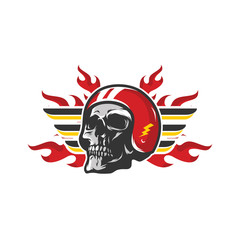 Skull race rider workshop vector design tool logo illustration