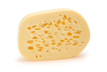 Piece of Swiss-type cheese on a white background
