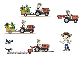 Obraz premium 農業-トラクターセット