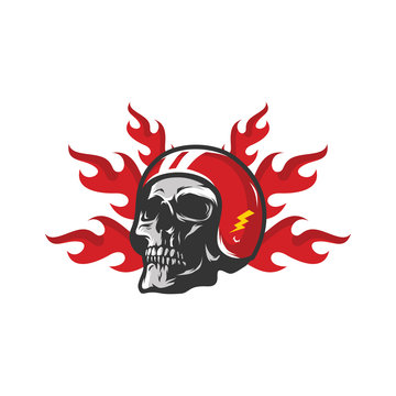 Skull ghost rider head road vector workshop tool logo illustration
