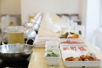 close up raw pork sukiyaki korea food style