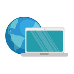 world planet earth with laptop vector illustration design