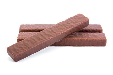 Chocolate wafers isolated on white background.Chocolate wafer bar isolated