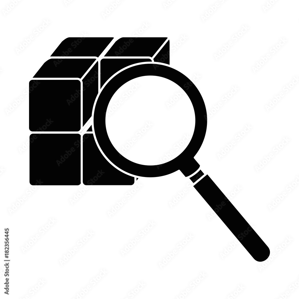 Poster cube with blocks with magnifying glass vector illustration design