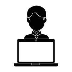 laptop computer with user vector illustration design