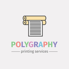 Plotter with roll of paper. Logo design for the printing industry. Vector line icon.