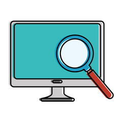 monitor computer with magnifying glass vector illustration design