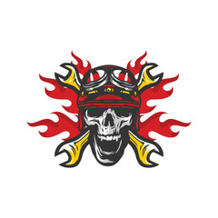 Skull rider road vector workshop design logo emblem illustration