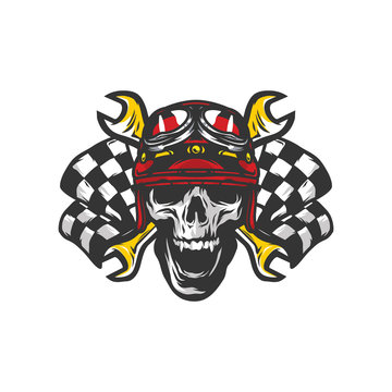 Skull rider road vector workshop design logo emblem illustration