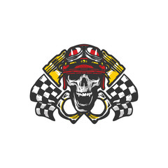 Skull rider road vector workshop design logo emblem illustration