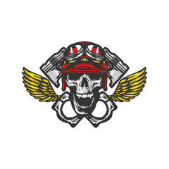 Skull rider road vector workshop design logo emblem illustration