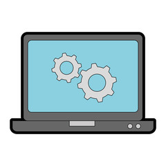 laptop computer with gears vector illustration design