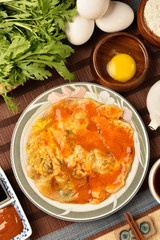 Oyster omelet,famous snack food at night market in Taiwan.