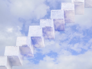 blur abstract mage - white stone stairs on the blue sky with cloud background
